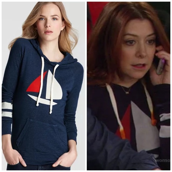Sundry Blue Nautical Sailboat Pullover Knit Hoodie Worn On TV Medium or 2 - Picture 1 of 10